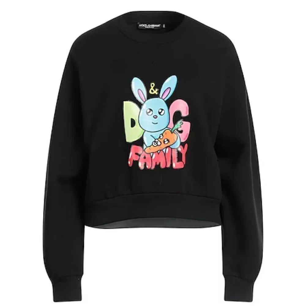 Dolce&Gabbana Family Logo Graphic Cotton Blend Sweatshirt in Black NWOT Size Sma